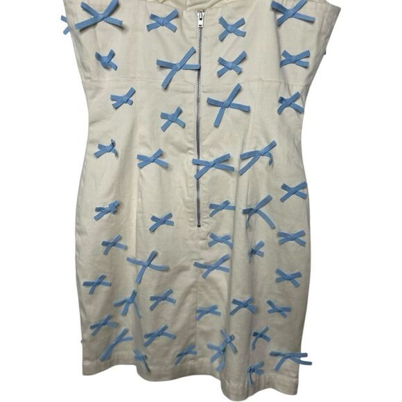 BHLDN Blue Bow Fitted Mini Dress Size 4 White Blue Cinderella Wedding Preppy - Picture 10 of 16